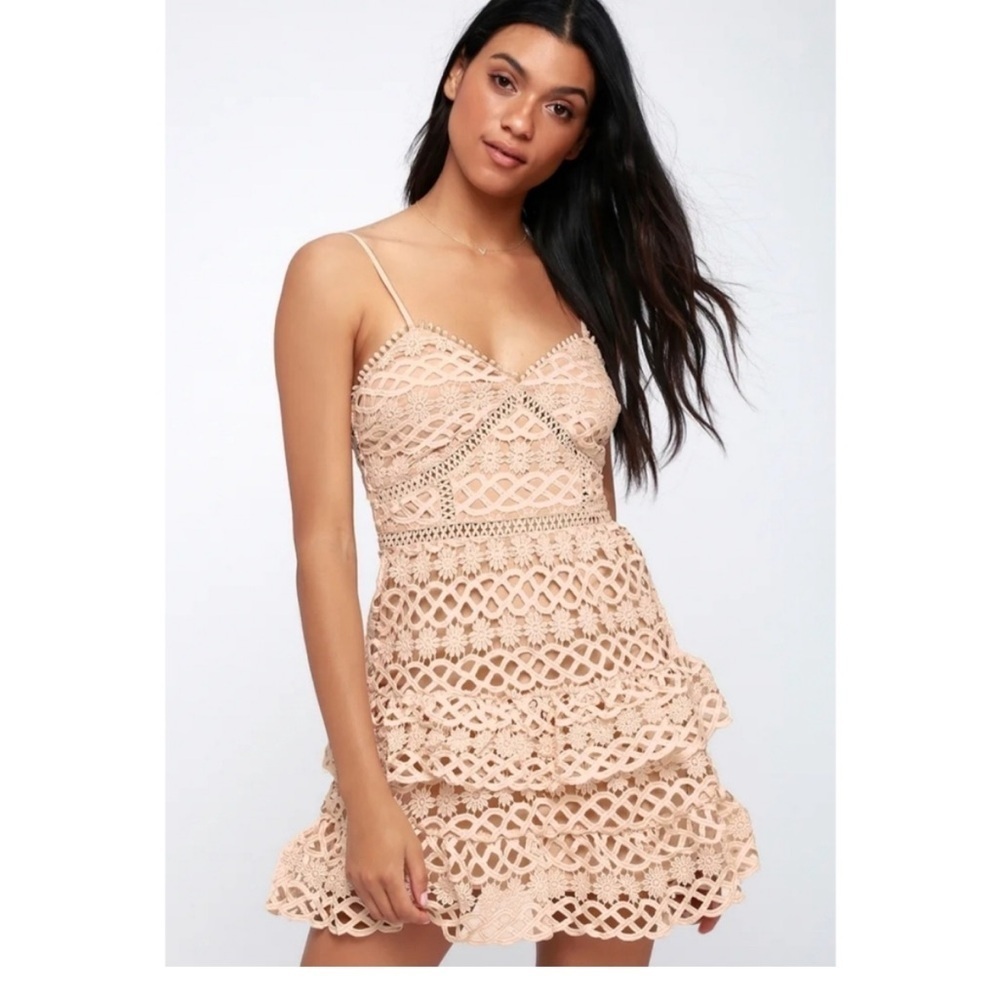 Lulus cream bunch lace ruffle mini dress eyelet small